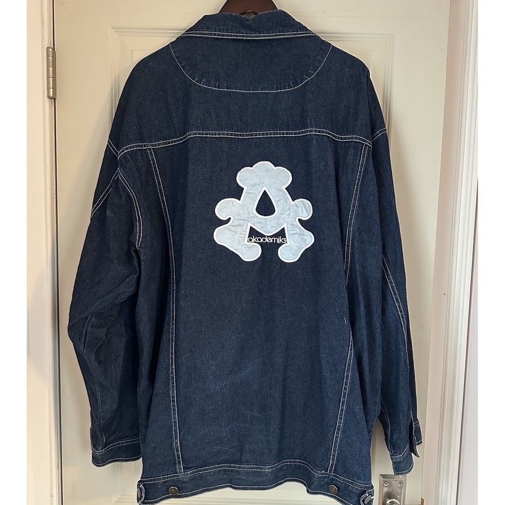 Vintage Y2k Akademiks Denim Jacket Mens 3XL Blue Hip Hop Large Big A Logo
